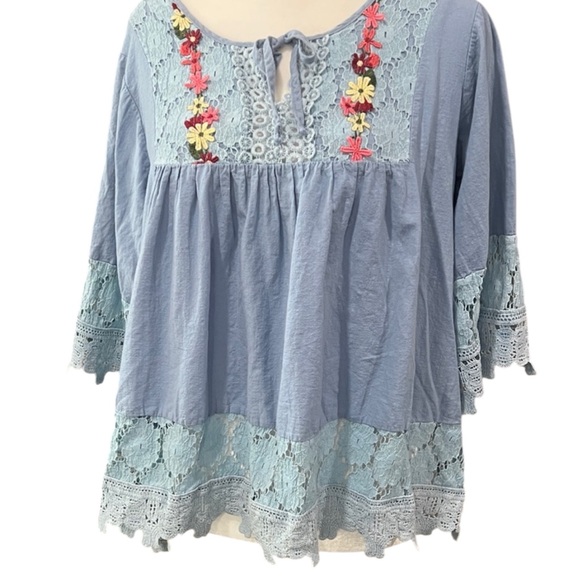 Boho Embroidered Lace Peasant Top XL - Picture 2 of 8